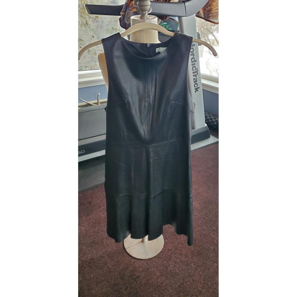 She & Sky Vegan Faux Black Leather Fit And Flare Dress Size Small NEW